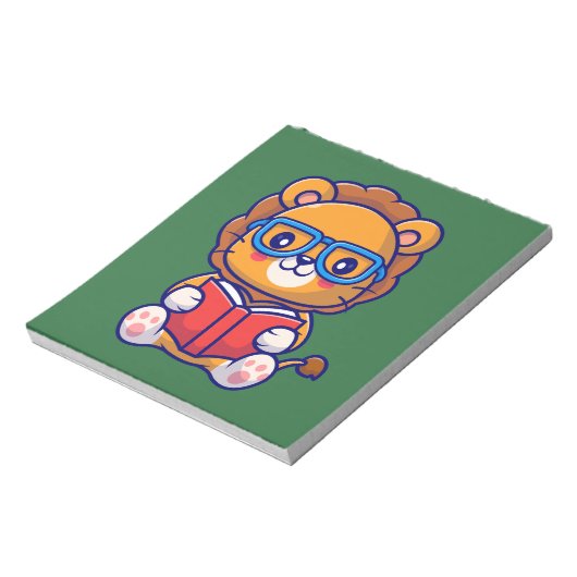 Cute Nerd Lion Reading a Book ノートパッド (回転)
