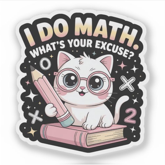 Cute Nerdy Cat with Glasses – Funny Math Teacher シール (正面)