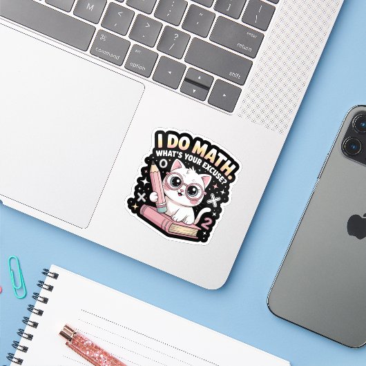 Cute Nerdy Cat with Glasses – Funny Math Teacher シール (ノートパソコンとiPhone)