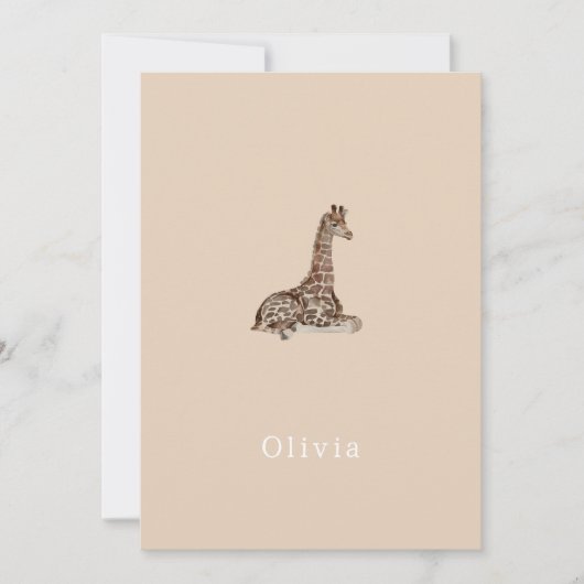 Cute Neutral Birth Announcement Giraffe Card 招待状 (正面)