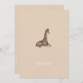 Cute Neutral Birth Announcement Giraffe Card 招待状 (正面/裏面)
