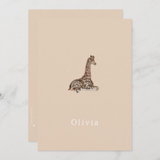 Cute Neutral Birth Announcement Giraffe Card 招待状 (正面/裏面)