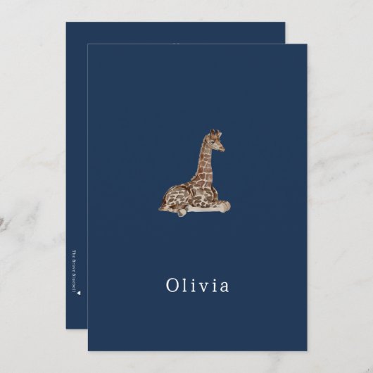 Cute Neutral Birth Announcement Giraffe Card 招待状 (正面/裏面)