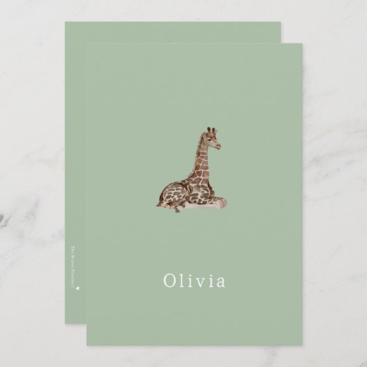 Cute Neutral Birth Announcement Giraffe Card 招待状 (正面/裏面)