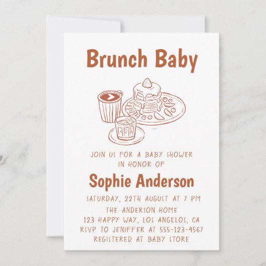 Cute Neutral Coffee & Pancakes Brunch Baby Shower 招待状 (正面)