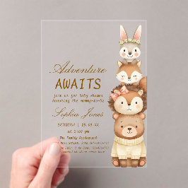 Cute Neutral Forest Animals Baby Shower Invitation アクリル招待状