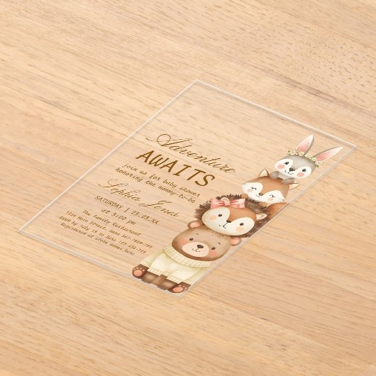 Cute Neutral Forest Animals Baby Shower Invitation アクリル招待状 (レイダウン)