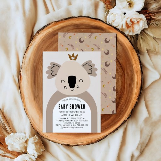 Cute Neutral Koala Boho Baby Shower 招待状