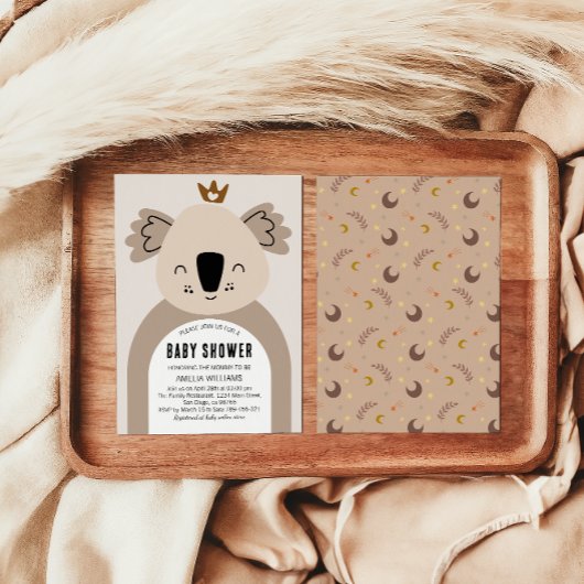 Cute Neutral Koala Boho Baby Shower 招待状