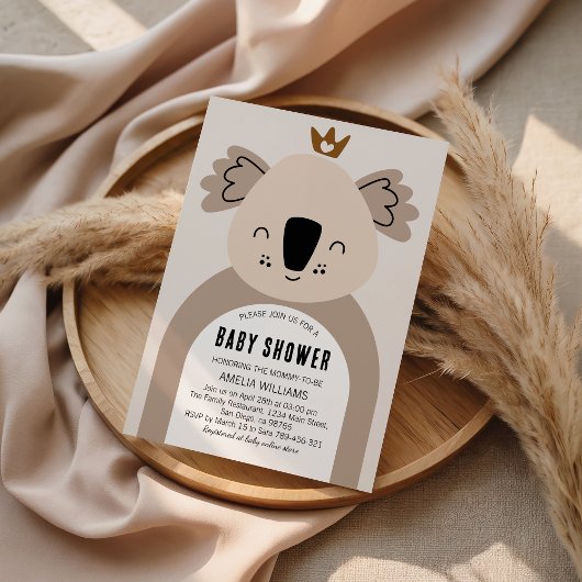 Cute Neutral Koala Boho Baby Shower 招待状