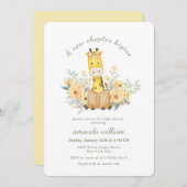 Cute New Chapter Begins Garden Giraffe Baby Shower 招待状 (正面/裏面)