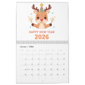 cute new year 2026 wall calendar カレンダー (1月 2026)