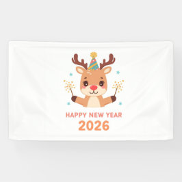 cute new year party banner 2026 横断幕