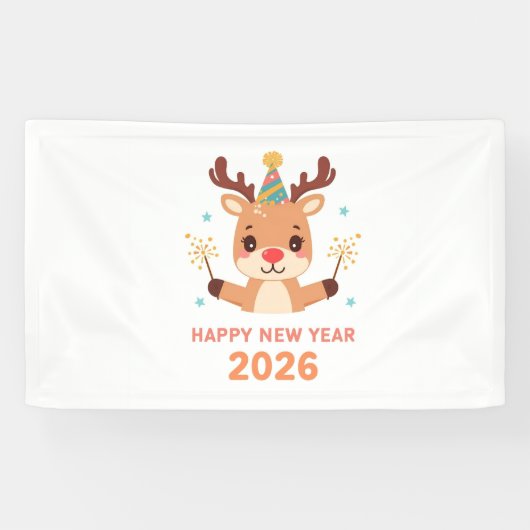 cute new year party banner 2026 横断幕 (横)
