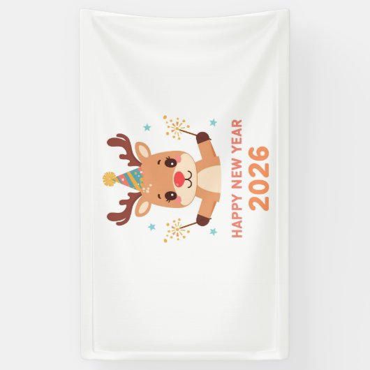 cute new year party banner 2026 横断幕 (縦)