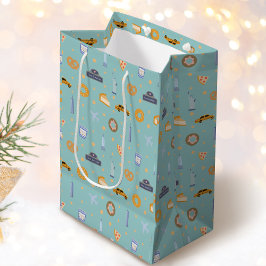 Cute New York City Pattern Turquoise Green ミディアムペーパーバッグ