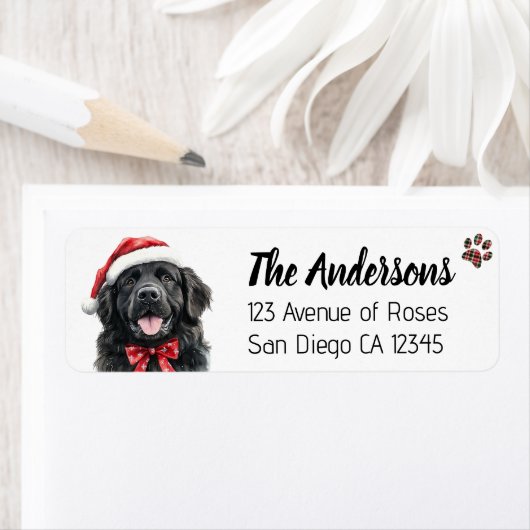Cute Newfoundland Dog with Santa Hat ラベル (インサイチュ)