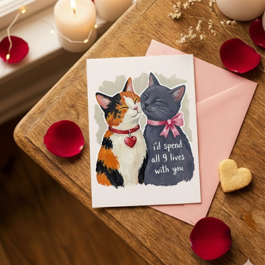 Cute Nine Lives Cat Valentine Love Card for Couple シーズンカード