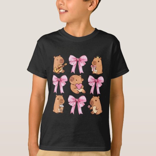 Cute Nk Coquette Bow Kawaii Capybara Lover Tシャツ (正面)