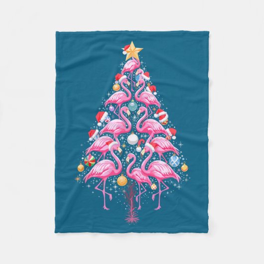 Cute Nk Flamingo Christmas Tree Santa Hat Trocal P フリースブランケット (正面)
