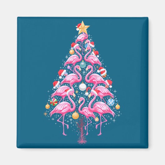 Cute Nk Flamingo Christmas Tree Santa Hat Trocal P マグネット (正面)