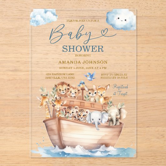 Cute Noah's Ark Gender Neutral Boho Baby Shower アクリル招待状 (正面)