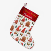 Cute Nordic Christmas Gnomes & Gingerbread Village スモールクリスマスストッキング (正面 (吊り時))