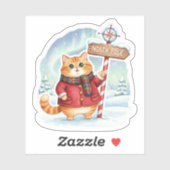 Cute North Pole Cat in Coat & Scarf Christmas  シール (シート)