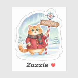Cute North Pole Cat in Coat & Scarf Christmas  シール