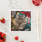Cute Norwegian Forest Cat Christmas Personalized  スタンダードカクテルナプキン (インサイチュ)