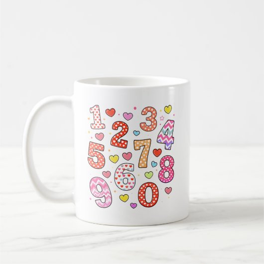 Cute Number Day Heart Numbers Design for Kids コーヒーマグカップ (左)