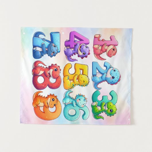 Cute Numbers Animals Maths Poster for Kids タペストリー (正面(横))