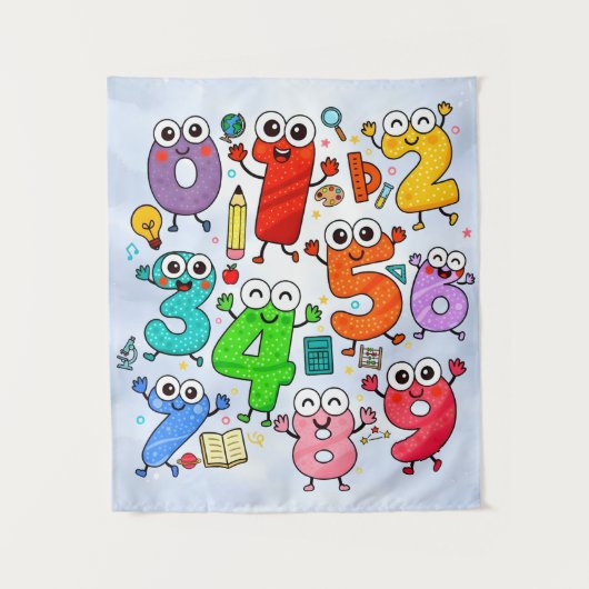 Cute Numbers Characters Maths Poster for Kids タペストリー (正面)