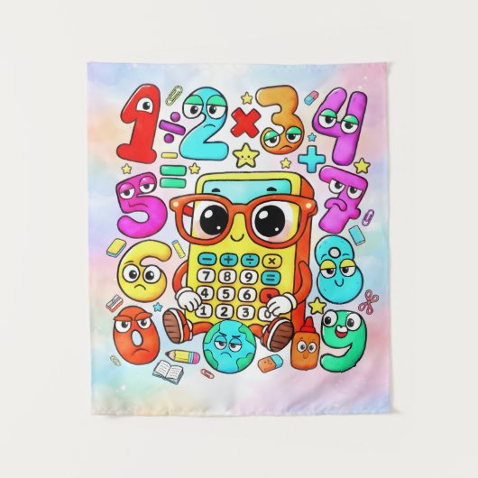 Cute Numbers Characters Maths Poster for Kids タペストリー (正面)