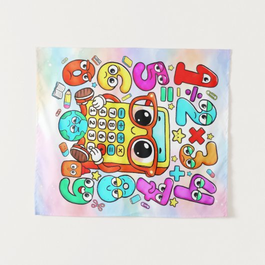 Cute Numbers Characters Maths Poster for Kids タペストリー (正面(横))