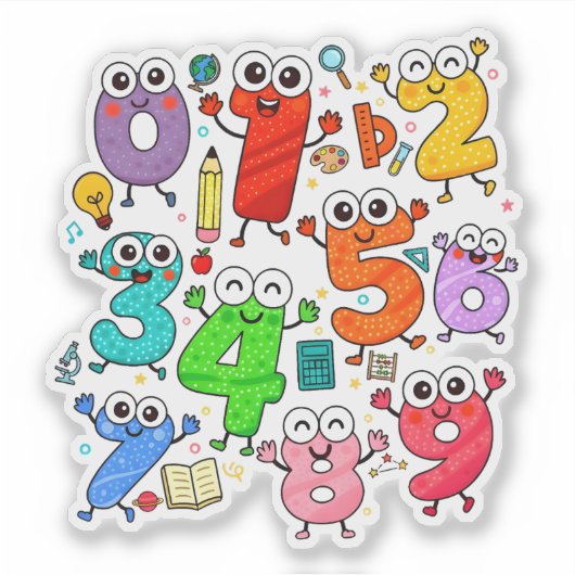 Cute Numbers Characters Sticker for Kids シール (正面)