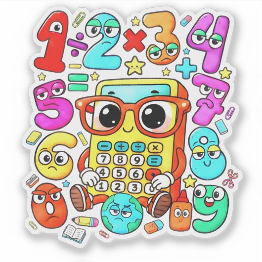 Cute Numbers Math Sticker for Kids School シール (正面)