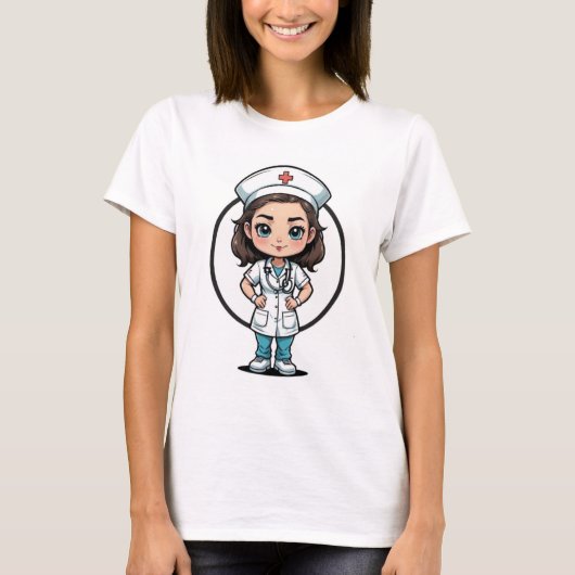 Cute Nurse Cartoon Women’s T-Shirt Tシャツ (正面)