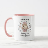 Cute Nurse Gift Mug: "Nursing is a Work of Heart" マグカップ (左)