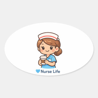 Cute Nurse Life Coffee Illustration | Nurse Sticke 楕円形シール