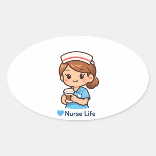 Cute Nurse Life Coffee Illustration | Nurse Sticke 楕円形シール (正面)