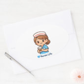Cute Nurse Life Coffee Illustration | Nurse Sticke 楕円形シール (封筒)
