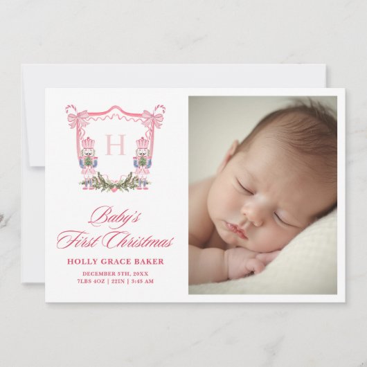 Cute Nutcracker Christmas Monogram Crest Baby シーズンカード (正面)