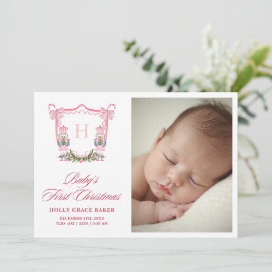 Cute Nutcracker Christmas Monogram Crest Baby シーズンカード (スタンド正面)