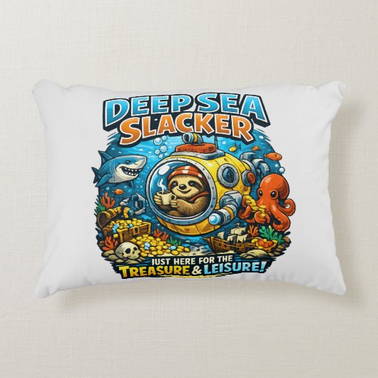 Cute Ocean Adventure Humor, Funny Sloth Diving art アクセントクッション (正面)