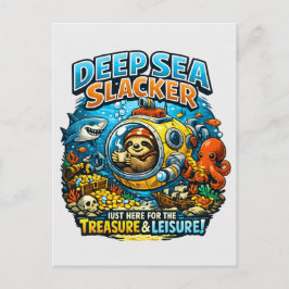 Cute Ocean Adventure Humor, Funny Sloth Diving art ポストカード