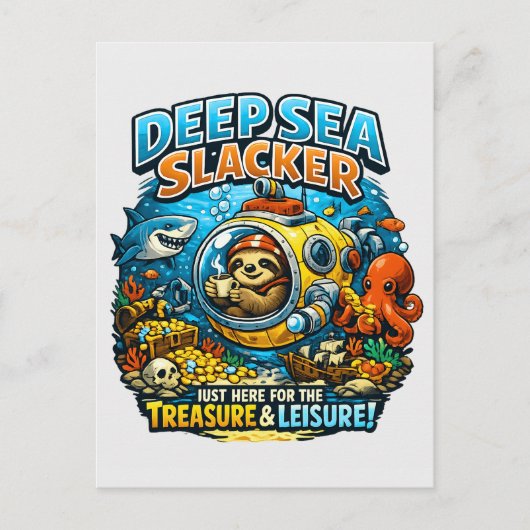 Cute Ocean Adventure Humor, Funny Sloth Diving art ポストカード (正面)