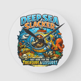 Cute Ocean Adventure Humor, Funny Sloth Diving art ラウンド壁時計