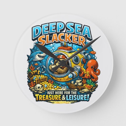 Cute Ocean Adventure Humor, Funny Sloth Diving art ラウンド壁時計 (正面)
