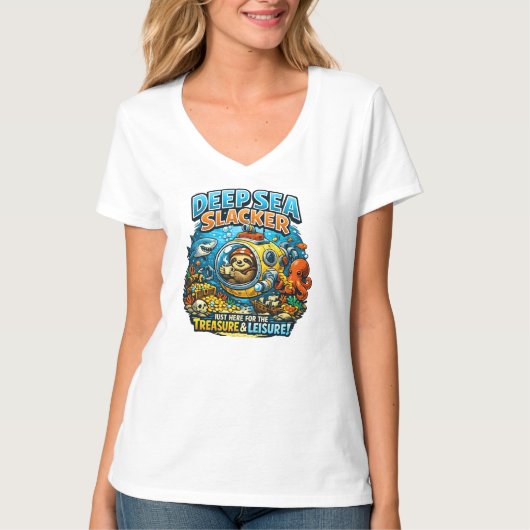 Cute Ocean Adventure Humor, Funny Sloth Diving art Tシャツ (正面)